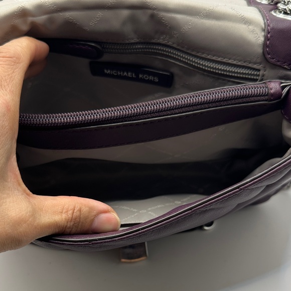 Michael Kors Quilted Vivianne Shoulder Bag in Plum with Silver Chain - Picture 11 of 16